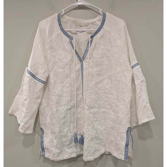 Spartina 449 White Embroidered Linen Tunic Top Size Large - Picture 1 of 7